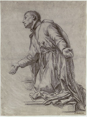 A kneeling monk in profile to the left, for Saint François Regis