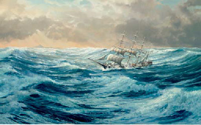 A square rigger rounding Cape Horn