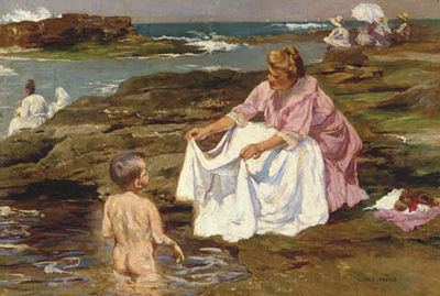 Sample artwork by Julio Vila Y Prades (1873 - 1930), known for easel and mural post impressionist figure and portrait painting - View similar artists and auction records