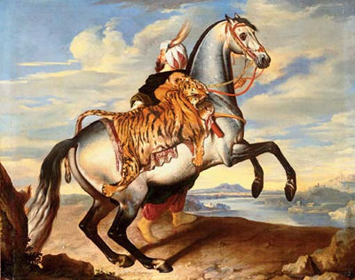An Arab horse with an oriental groom