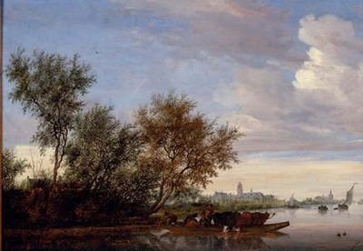 Ferry Boat with cattle on the River Vecht near Nijenrode