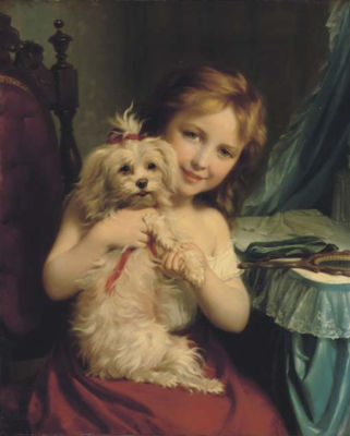 A Young Girl with a Bichon Frise