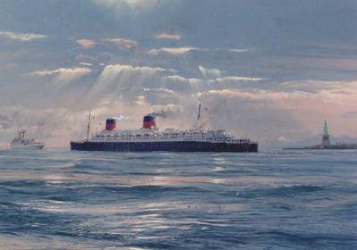 The S.S. Liberte an dthe S.S. Independence passing the Statue of Liberty
