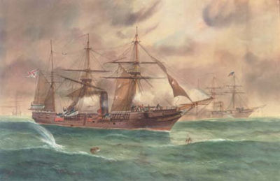 Confederate and Union Navy warships