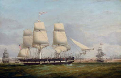 The American merchantman Euphrasia in three positions off the Liverpool waterfront
