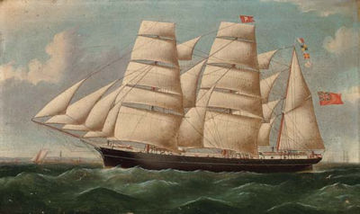 The three-masted barque North Wind passing Dungeness under full sail by William Barnett Spencer - Auction record, sale price, and art valuation. Compare with similar artists and explore comparable artworks.