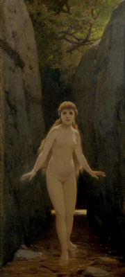 Nude nymph in a forest