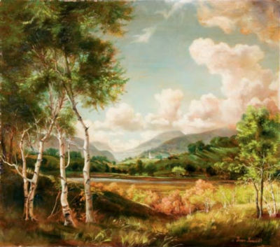Landscape with a church in the distance