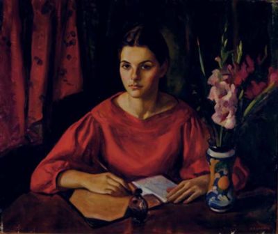Portrait of a girl writing a letter