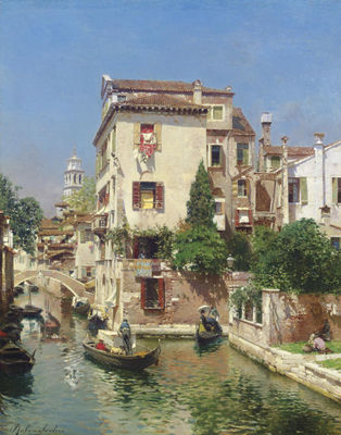 Sample artwork by Rubens Santoro (1859 - 1942), known for canal views and north africa scene painting - View similar artists and auction records