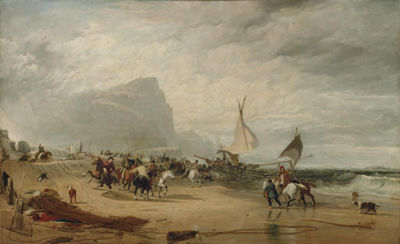 Smugglers Alarmed by an Unexpected Change from Hazy Weather while Landing Their Cargo by Augustus Wall Callcott - Auction record, sale price, and art valuation. Compare with similar artists and explore comparable artworks.