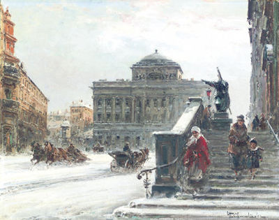 Warsaw in Winter: A Street Scene near the Opera