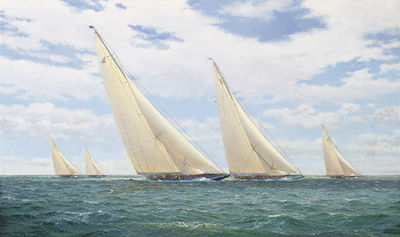 The New York Yacht Club Cruise, 1937: Yankee, Ranger and Endeavour (I) leading Rainbow and Endeavour(II), close-hauled on a windward leg by Stephen J Renard - Auction record, sale price, and art valuation. Compare with similar artists and explore comparable artworks.
