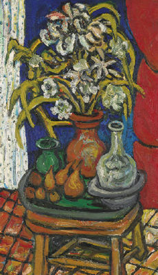 Nature morte avec poires sur un tabouret