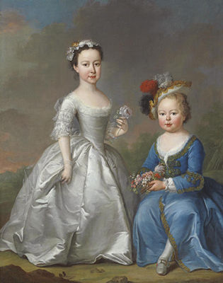 Double portrait of two children in a landscape