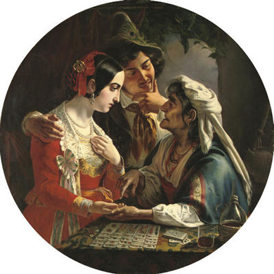 The fortune teller by Mikhail Ivanovich Skotti - Auction record, sale price, and art valuation. Compare with similar artists and explore comparable artworks.