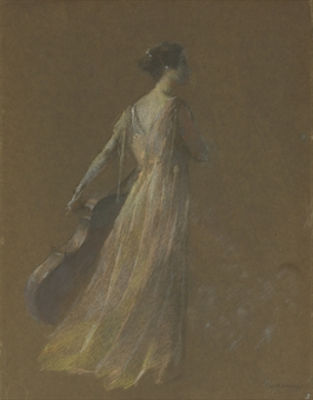 LADY STANDING HOLDING A CELLO