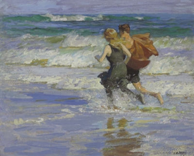 AT THE BEACH by Edward Henry Potthast - Auction record, sale price, and art valuation. Compare with similar artists and explore comparable artworks.