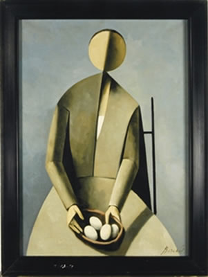 SEATED FIGURE HOLDING A BOWL OF EGGS