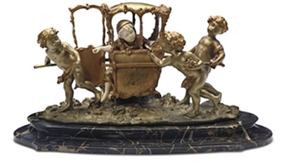 FOUR PUTTI WITH A SEDAN CHAIR