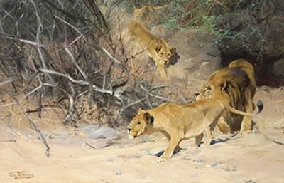 A Pride of Lions on the Prowl by Friedrich Wilhelm Lion Kuhnert - Auction record, sale price, and art valuation. Compare with similar artists and explore comparable artworks.