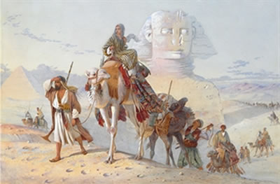 A Caravan with the Pyramids and Sphinx beyond by Joseph Austin Benwell - Auction record, sale price, and art valuation. Compare with similar artists and explore comparable artworks.