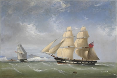 A SHIP IN TWO POSITIONS OFF DOVER IN THE CHANNEL