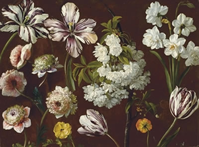 Purple tulips, white flowering prunus, narcissus and pink chrysanthemum by Pancrace Bessa - Auction record, sale price, and art valuation. Compare with similar artists and explore comparable artworks.