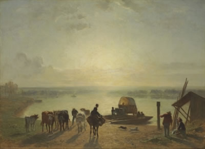 Unloading the ferry, sunset