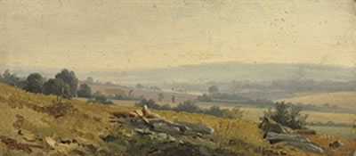 A view of the countryside at Connerré, near Le Mans by Robert Leopold Leprince - Auction record, sale price, and art valuation. Compare with similar artists and explore comparable artworks.