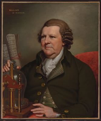 Portrait of Sir William Franklin of Muntham Court, Sussex (1720-1805), seated half-length, his hand resting on a pressure pump, with two inscribed scrolls behind