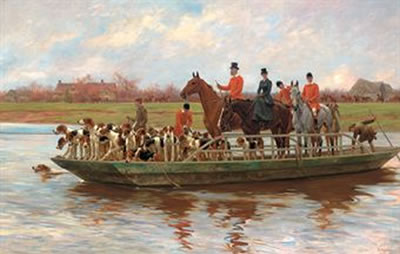 Mr. Edward Lycett Green and the York and Ainsty Hounds on the Ferry at Newby by Thomas Blinks - Auction record, sale price, and art valuation. Compare with similar artists and explore comparable artworks.