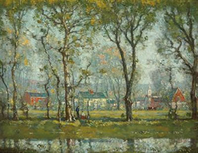 New England Village by Henry Ward Ranger - Auction record, sale price, and art valuation. Compare with similar artists and explore comparable artworks.