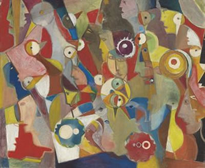 Composition with Birds and Faces