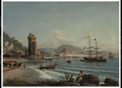 An Italian brig and a Greek barque anchored off the Neapolitan coast