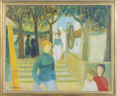 Locmaria, l'escalier: woman on the village steps, Locmaria, Brittany