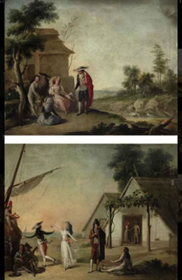 An elegant couple dancing the bolero; and Elegnat figures in a landscape (2)