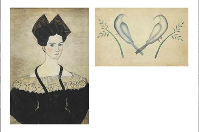 Portrait Miniature of a Lady With Two Tortoiseshell Combs and pair of lovebirds perched on branches (2)