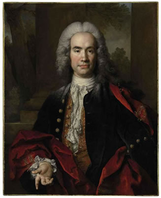 Portrait of Gaspard Gédéon Pétau, Seigneur de Maulette, half-length, in an embroidered blue waistcoat and a red velvet cape