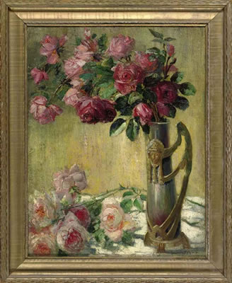 Still life with roses in an ornate vase by Theodore Modra - Auction record, sale price, and art valuation. Compare with similar artists and explore comparable artworks.