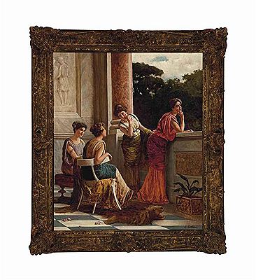 Ladies gossiping on a balcony