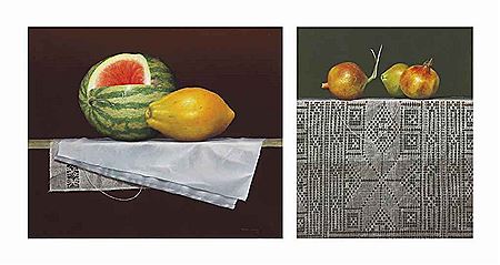 A.) Untitled (Still Life with Watermelon and Papaya); b.) Untitled (Still Life with Fruit and Lace) by Hernan Miranda - Auction record, sale price, and art valuation. Compare with similar artists and explore comparable artworks.