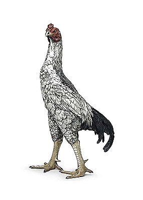 A patinated bronze model of a fighting Shamo rooster