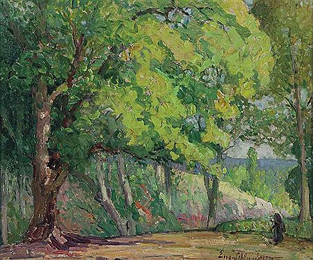 A figure walking through the woods