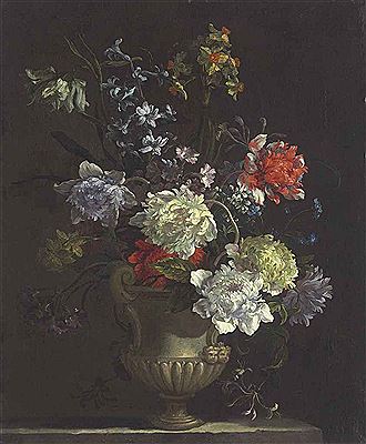 A morning glory, chrysanthemums, carnations
