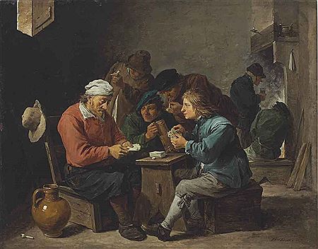 Peasants playing cards in an interior