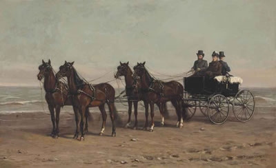 Mr. and Mrs. Leland Stanford Driving on the Beach at San Francisco