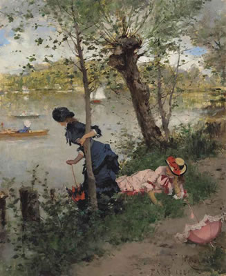 Elegant Ladies resting by a River