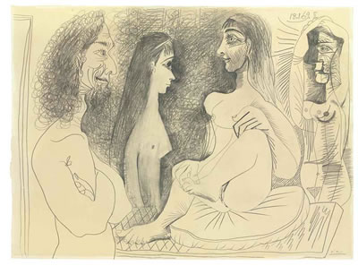 TROIS FEMMES NUES ET BUSTE D'HOMME