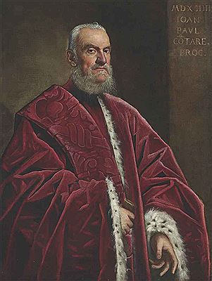 PORTRAIT OF GIOVANNI PAOLO CONTARINI, THREE-QUARTER LENGTH, IN A RED ERMINE-LINED ROBE